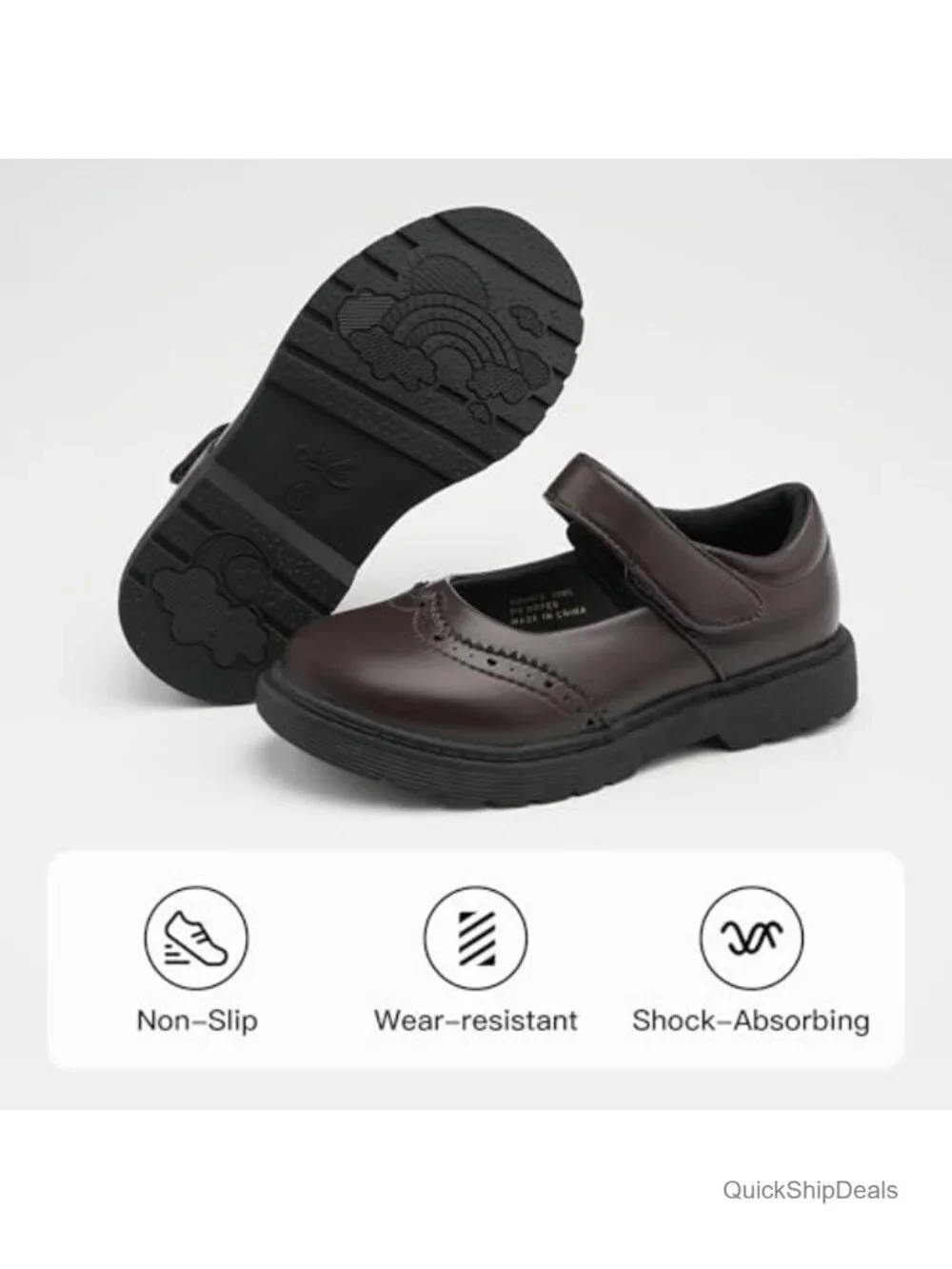 Girls Chunky Oxford Mary Jane Flats School Uniform Shoes Faux Leather